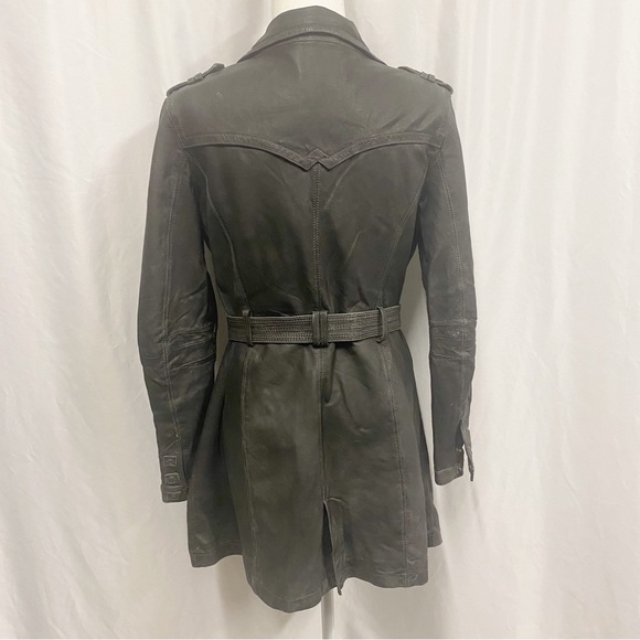 Dick & Jayne Charcoal Gray/Black Genuine Leather Belted Trench Coat - Picture 7 of 11